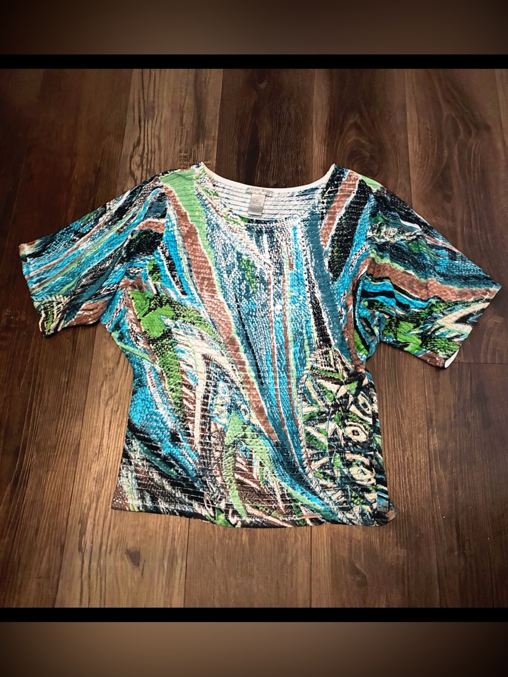 Alberto Makali Blue, Green & Brown Abstract Short Sleeve Top - Picture 5 of 8